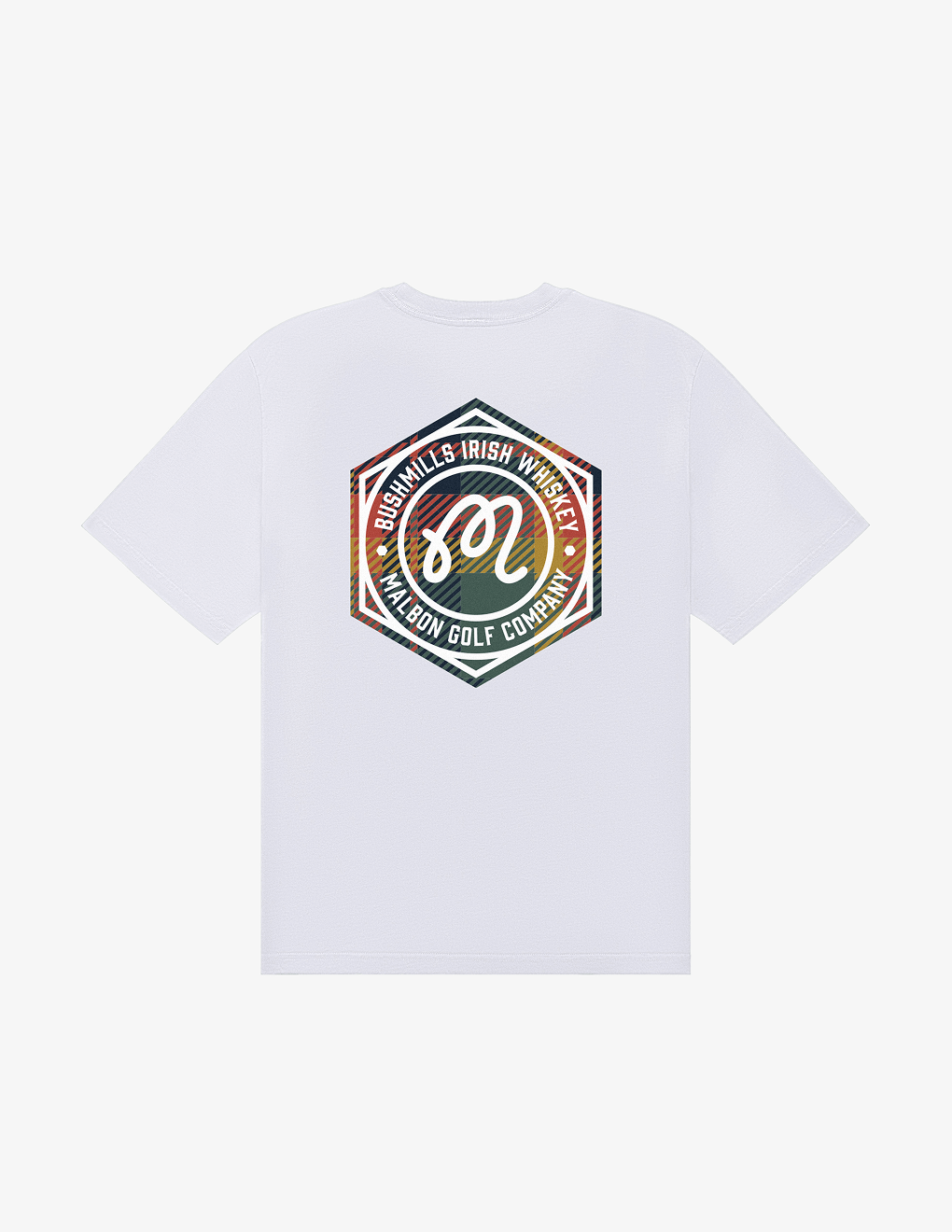 Back of Bushmills x Malbon white t-shirt.