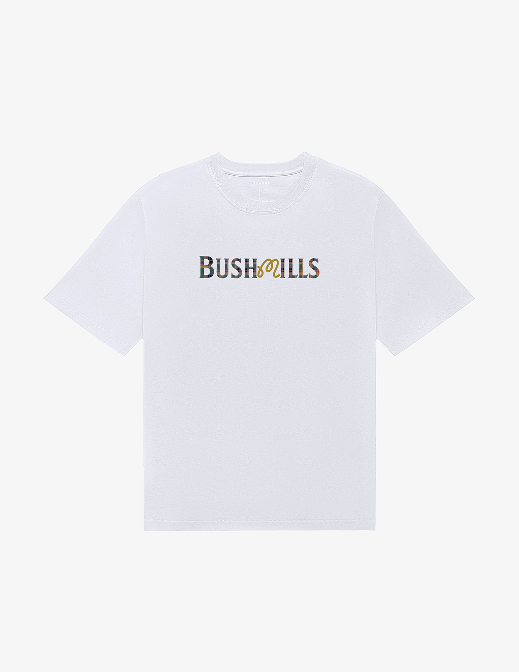 Front of Bushmills x Malbon white t-shirt.