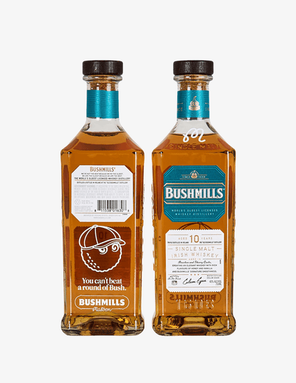 Bushmills x Malbon 10 Year Single Malt with engraving featured on front and back.