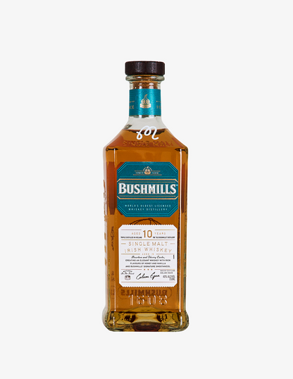 Bushmills x Malbon 10 Year Single Malt with engraving featured on front.