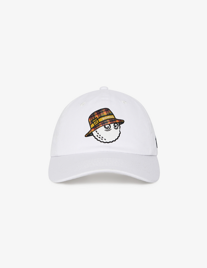Front view of Bushmills x Malbon white hat.