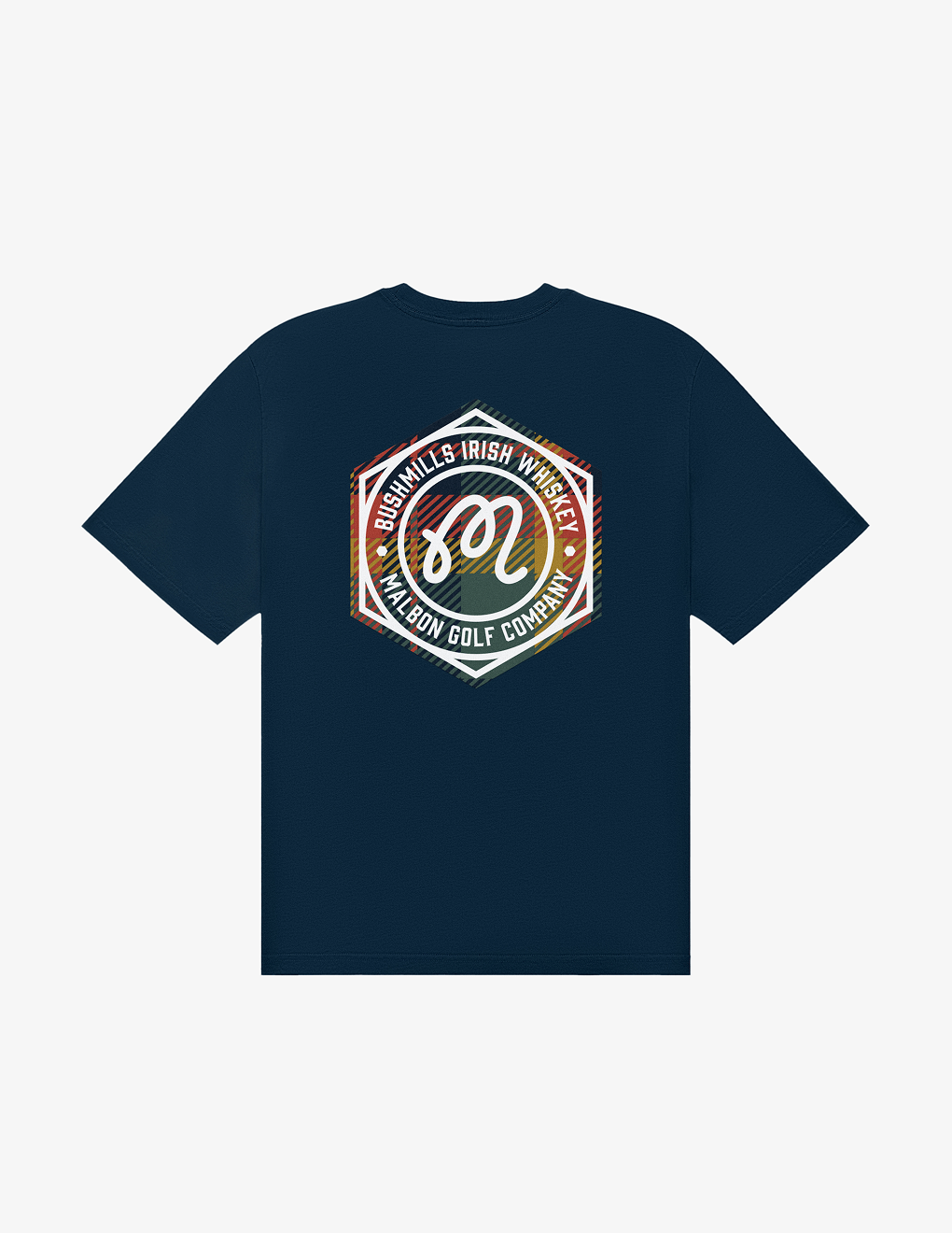 Front of Bushmills x Malbon navy t-shirt.