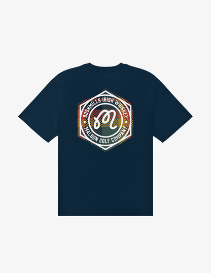 Front of Bushmills x Malbon navy t-shirt.
