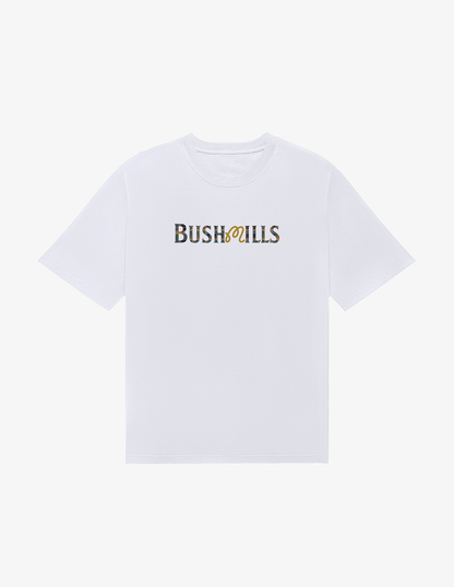 Front of Bushmills x Malbon white t-shirt.