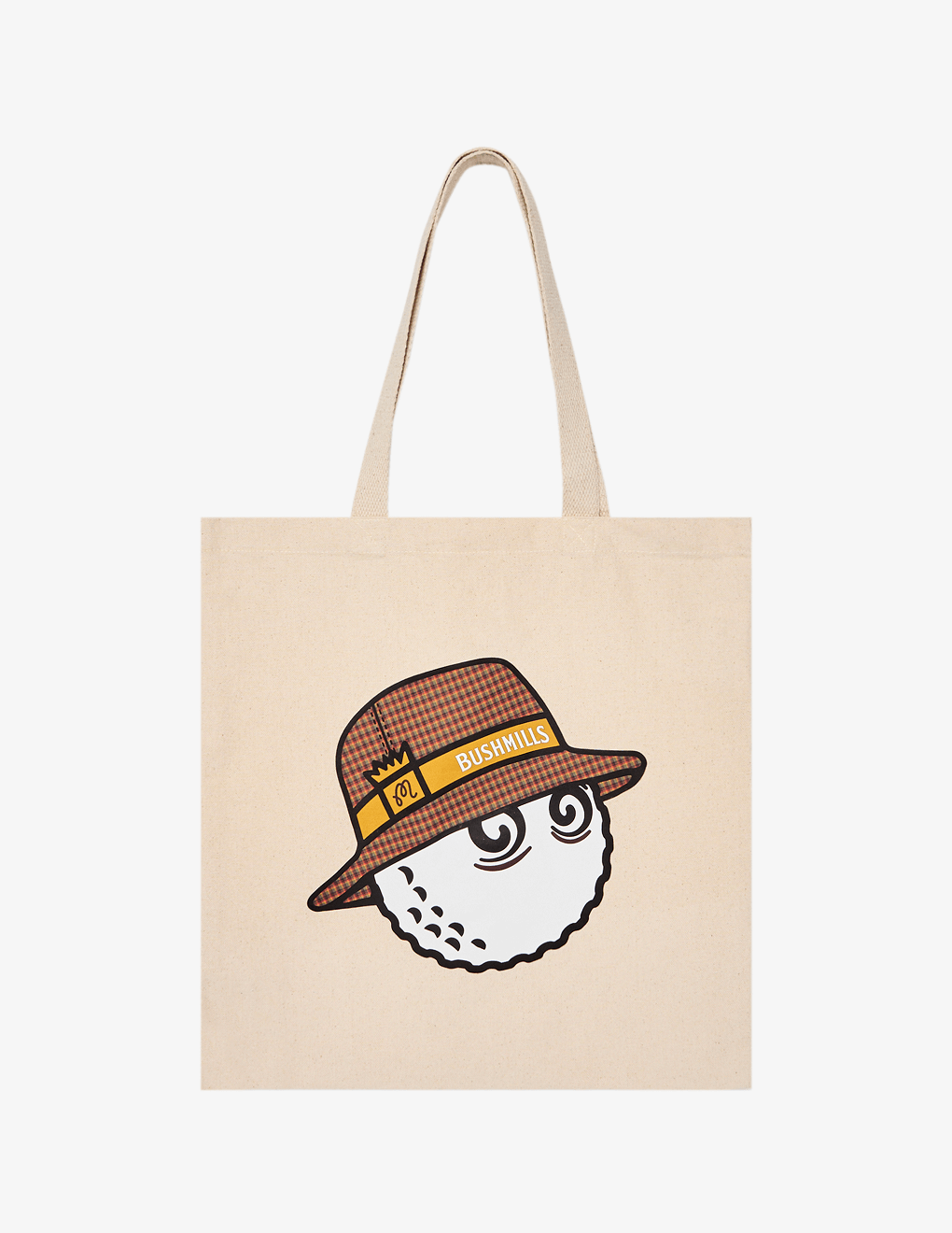 Bushmills x Malbon tote bag with cobranded Buckets cartoon.