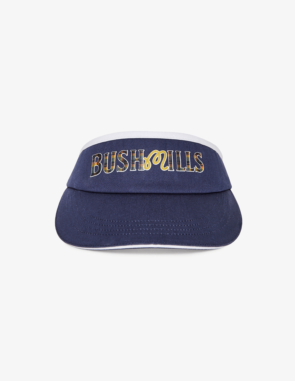 Front view of Bushmills x Malbon navy visor.